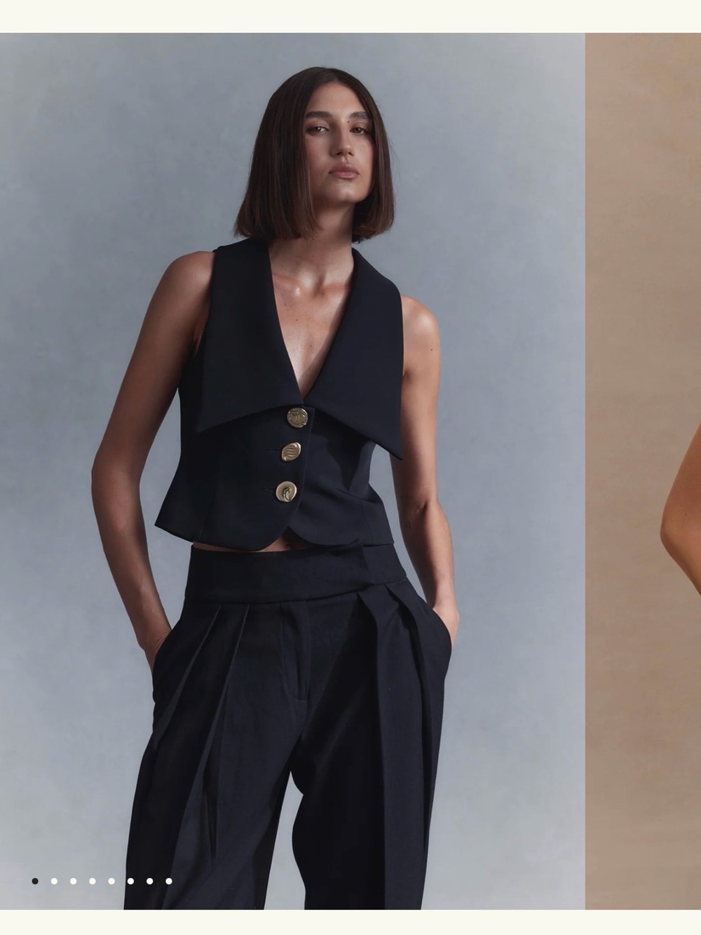 Meshki Black Sleeveless Tailored Vest with Gold Buttons